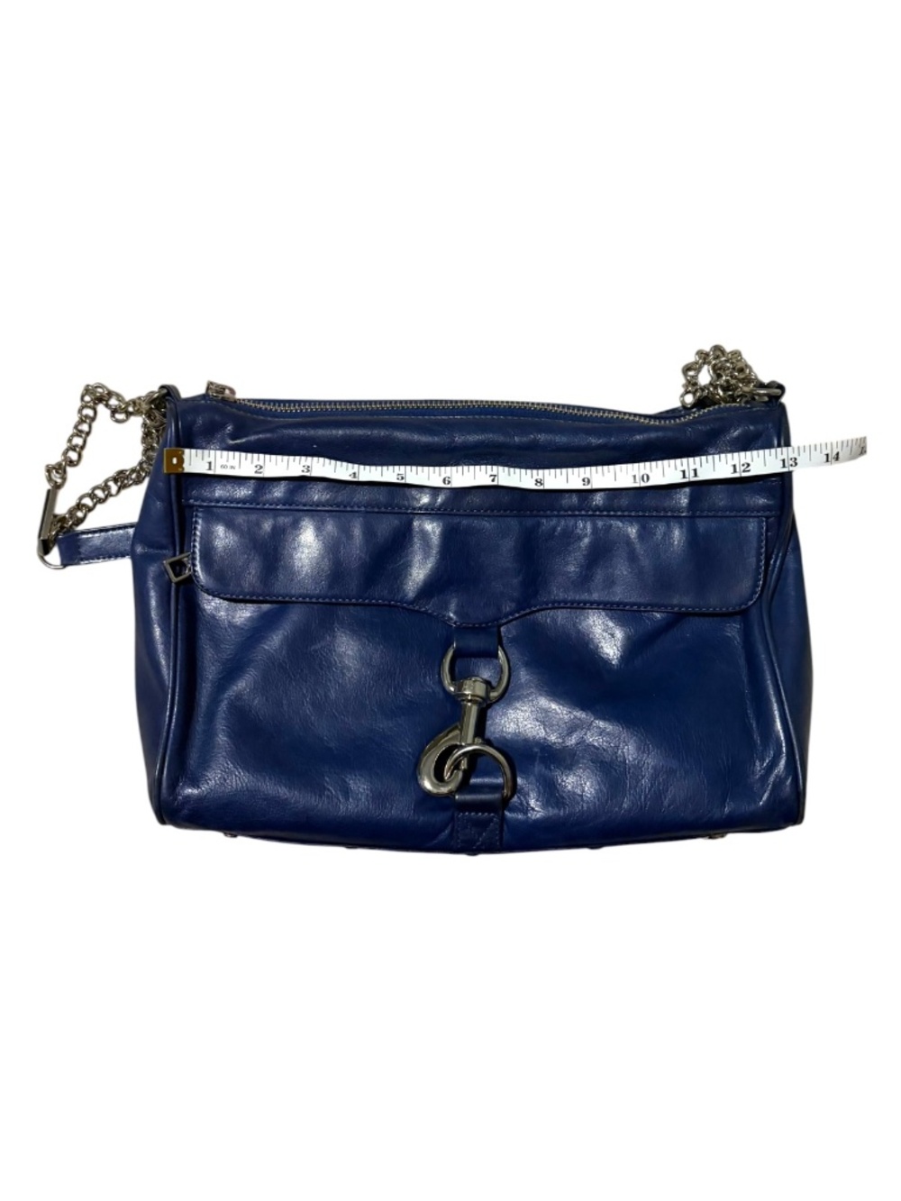 Rebecca Minkoff Dark Blue Leather MAC Crossbody Shoulder Bag Chain Strap - Picture 11 of 13